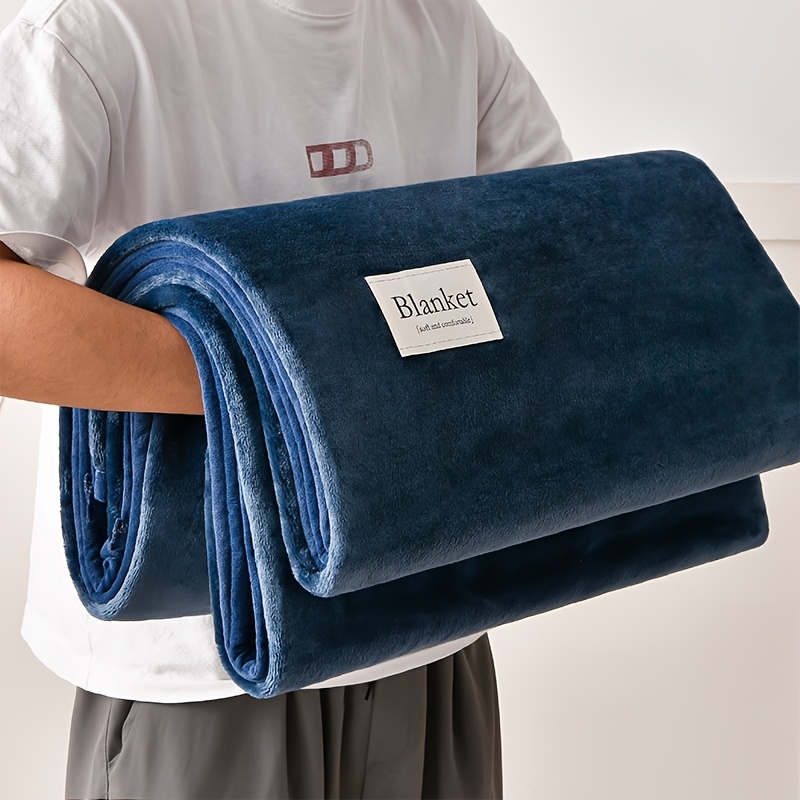 TEMU 1pc Solid Color Flannel Blanket, Throw, Reversible Blanket, Soft And Warm Portable Blanket, Suitable For Sofa, Desk, Bed, Camping, Travel,