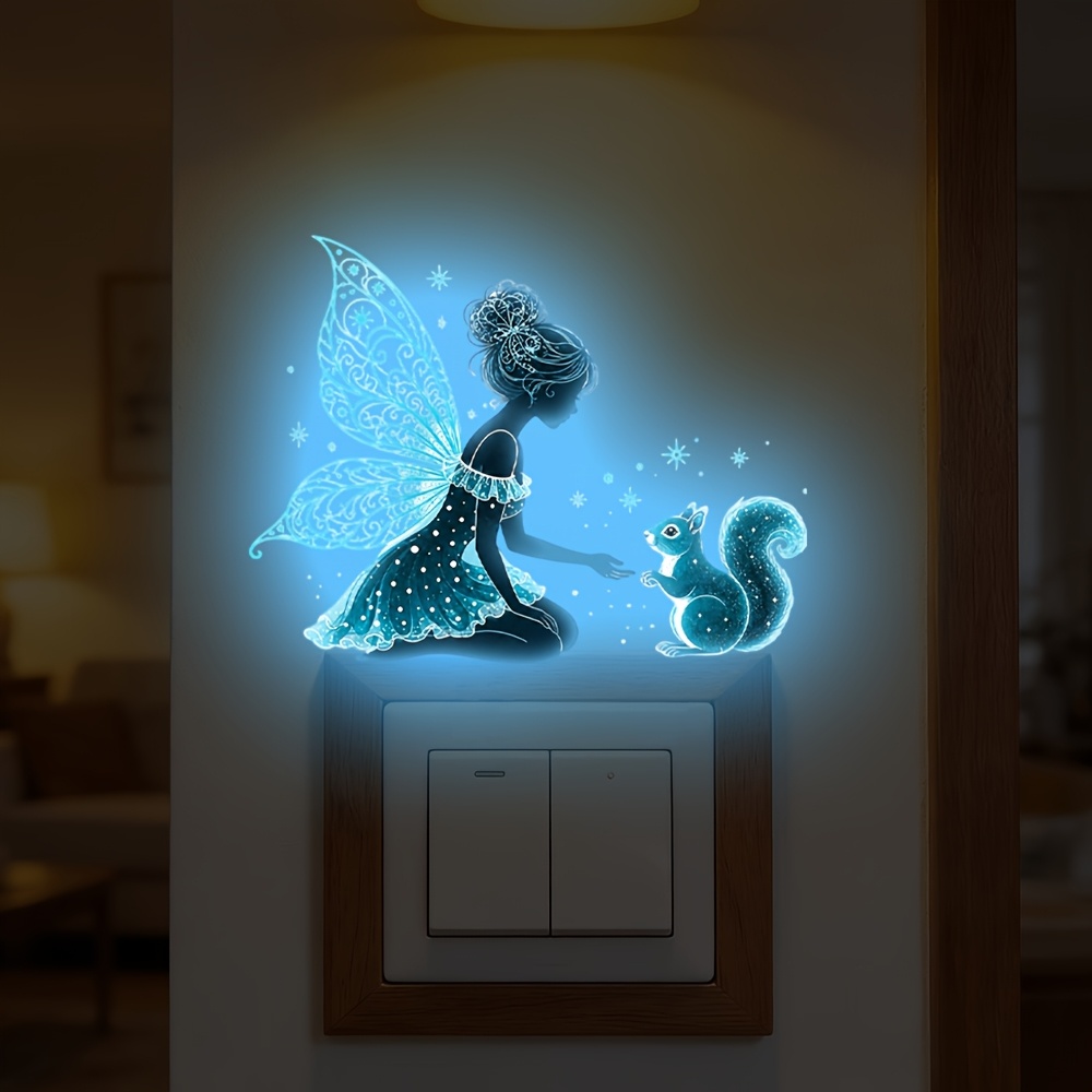 TEMU 1pc -the-dark Fairy Squirrel Switch Sticker, Self-adhesive Luminous Switch Decal, Forest-style -the-dark Wall Sticker For Switches, Suitable For
