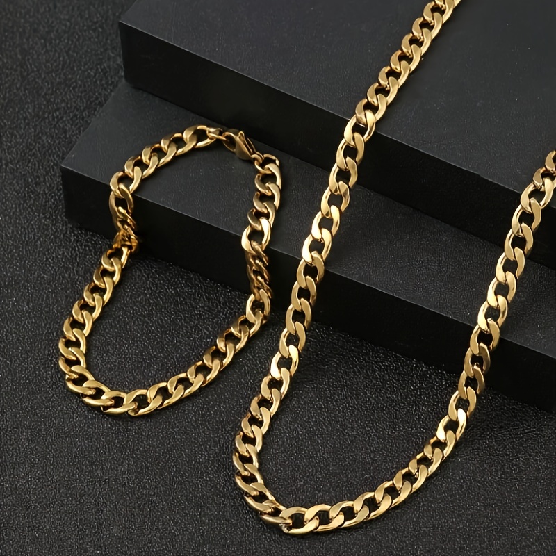 

A Set Of European And American Hip-hop Trendy Minimalist Personalized Fashion Chain Necklace And Bracelet Set