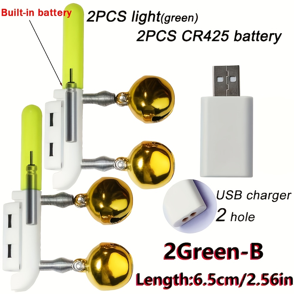 E-shop Angelruten-Spitzen-Licht Ladestation Set (2 Ruten-Spitzen-Lichter + CR425 Akku X2 + Ladegerät) Nachtangel-Bissalarm