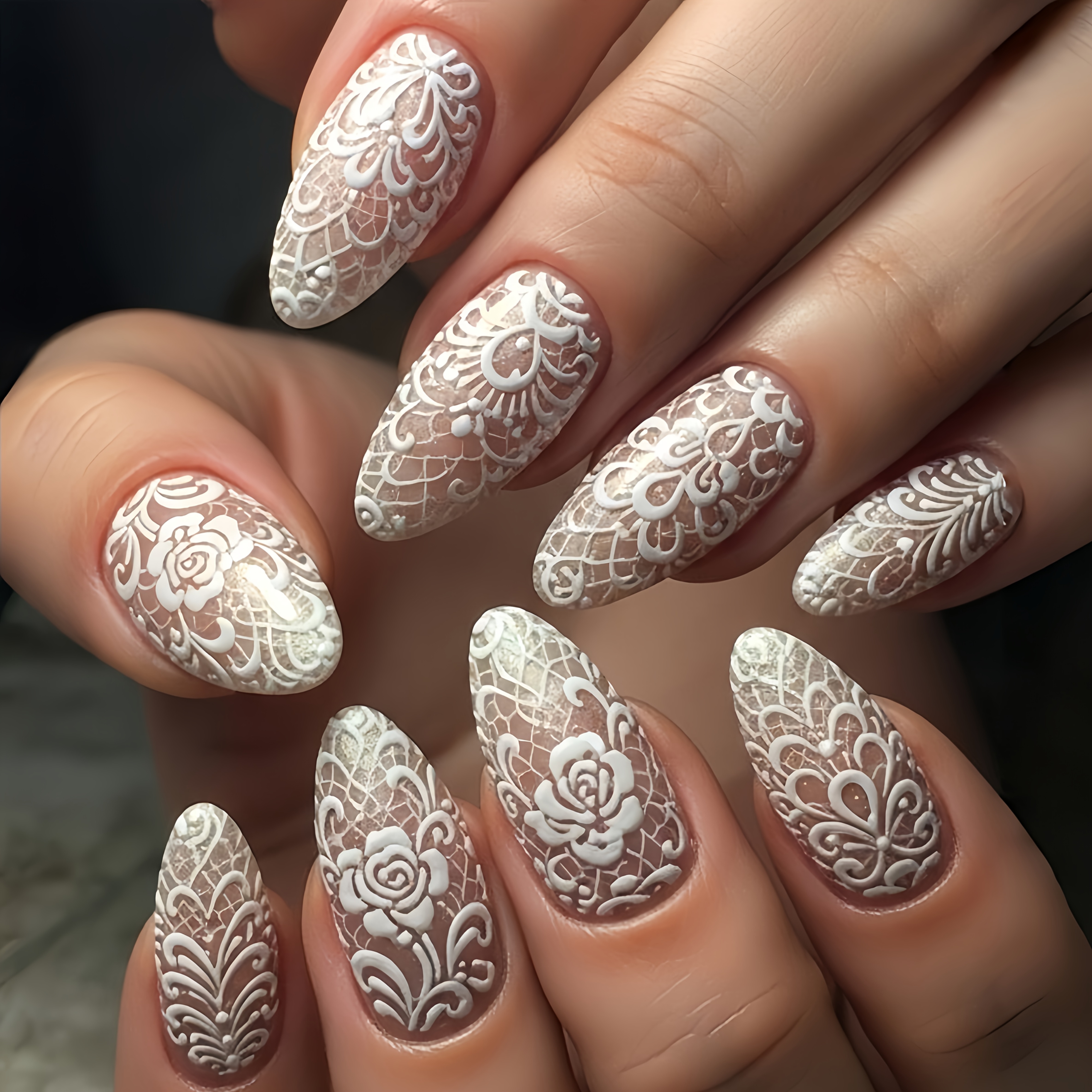 TEMU 24pcs d'ongles à coller en dentelle blanche française avec une base transparente nude, onglets brillants d' de longueur moyenne, adaptés aux