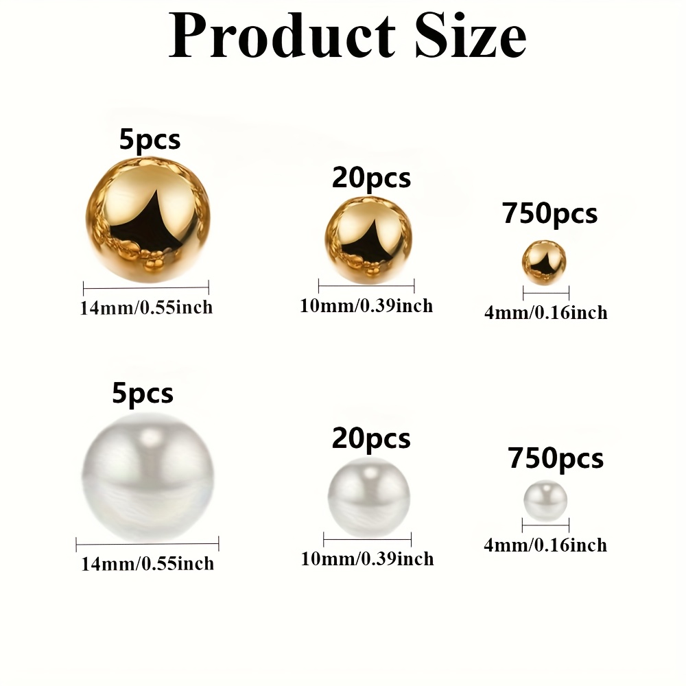 E-shop 1550 Stück goldene und weiße, glänzende Perlen, zur Vase füllen - nicht porös, gemischte Größe (4/10/14 mm) - elegante Deko für Zuhause, Party,