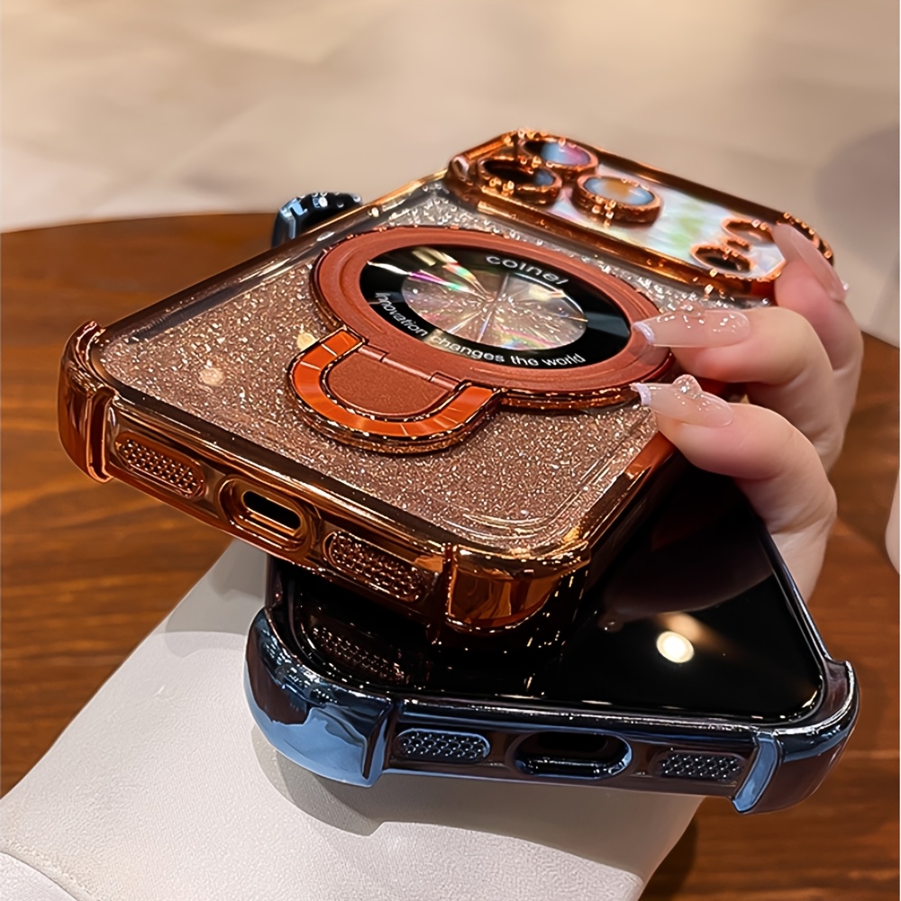 shockproof stand phone case with electroplated laser glitter suitable for iphone 17 16 15 14 13 12   pro   it features a stand and supports wireless charging making it a great gift for friends or   Product details 3