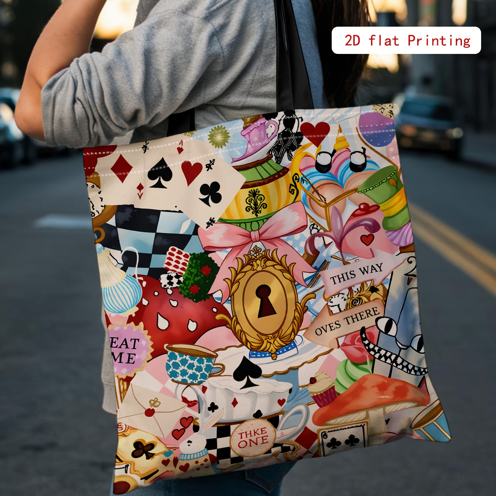 TEMU Bolso tote con diseño de Alicia en el país, impresión 2D, ideal para viajes y uso diario, con correa de fija. bolso duradero es para comprar