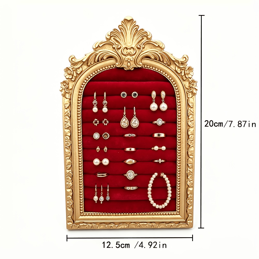 TEMU European-style Vintage Carved Frame Jewelry Display Stand, Flannel Ear Studs And Earrings Storage Board, Wall-mounted Vertical Ring Jewelry