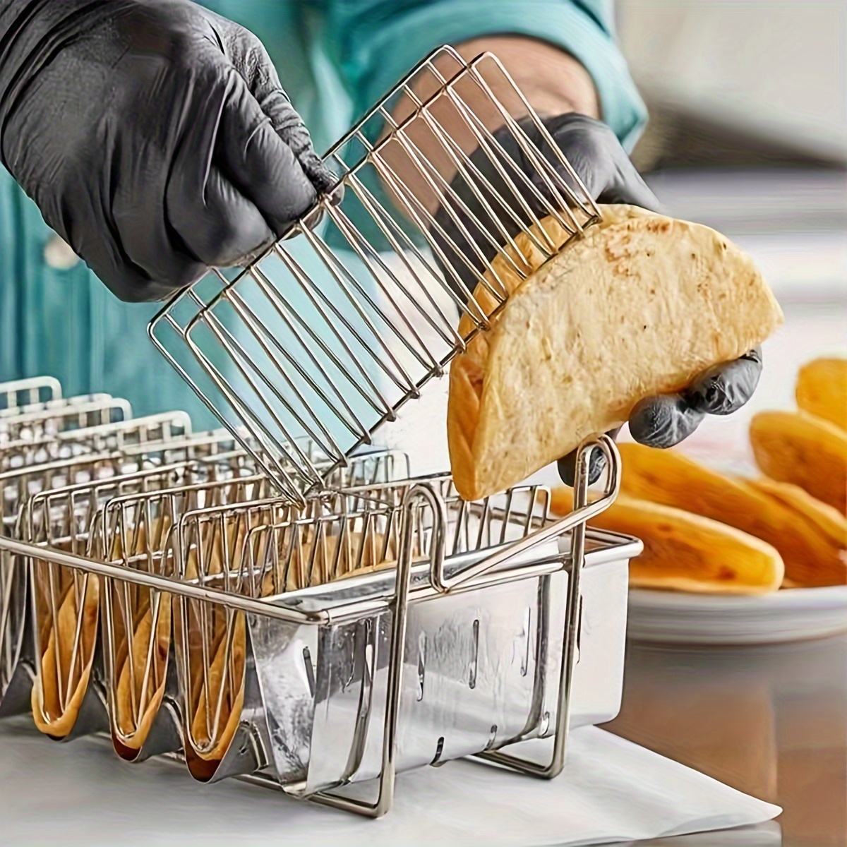 

1 Set Of 8 Grids Mexican Tucker Frying Basket Stainless Steel Material Dip Plastic Handle Non-slip, For Home Party