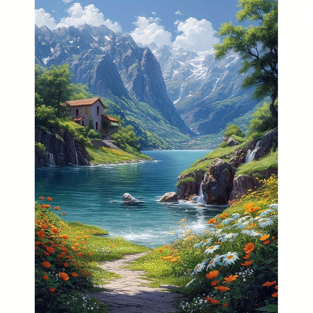 

1pc Large Size 40x50cm/15.7x19.7in Without Frame Diy 5d Artificial Diamond Art Painting Water And Mountain, Full Rhinestone Painting, Diamond Art Embroidery Kits, Handmade Home Room Office Decor