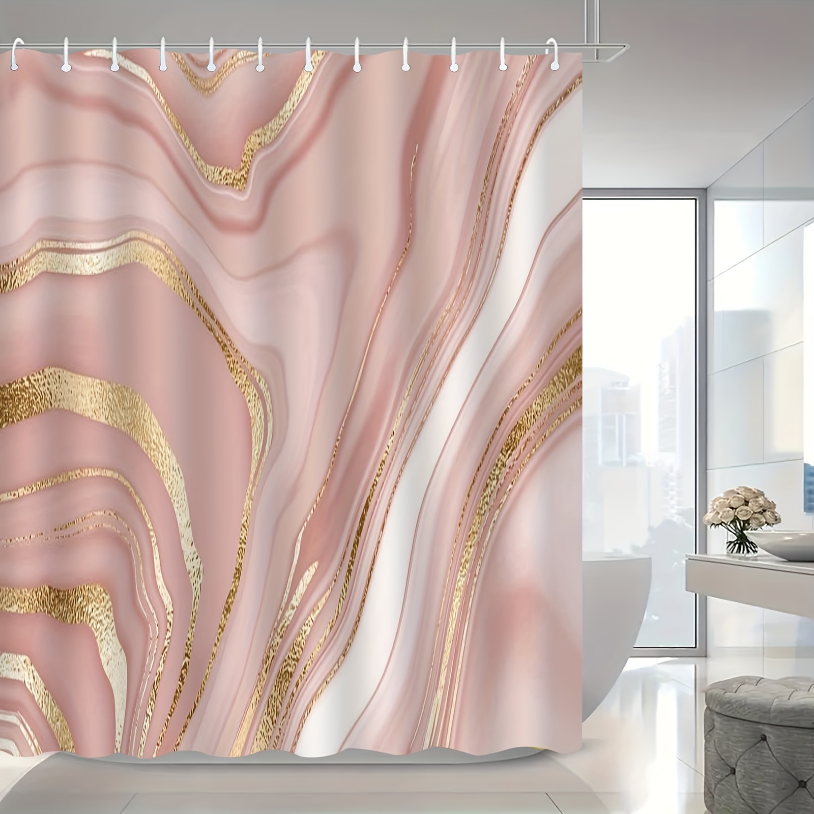 

1pc Marble Pattern Shower Curtain, Waterproof Shower Curtain With Hooks, Bathroom Partition, Bathroom Accessories, Home Decor