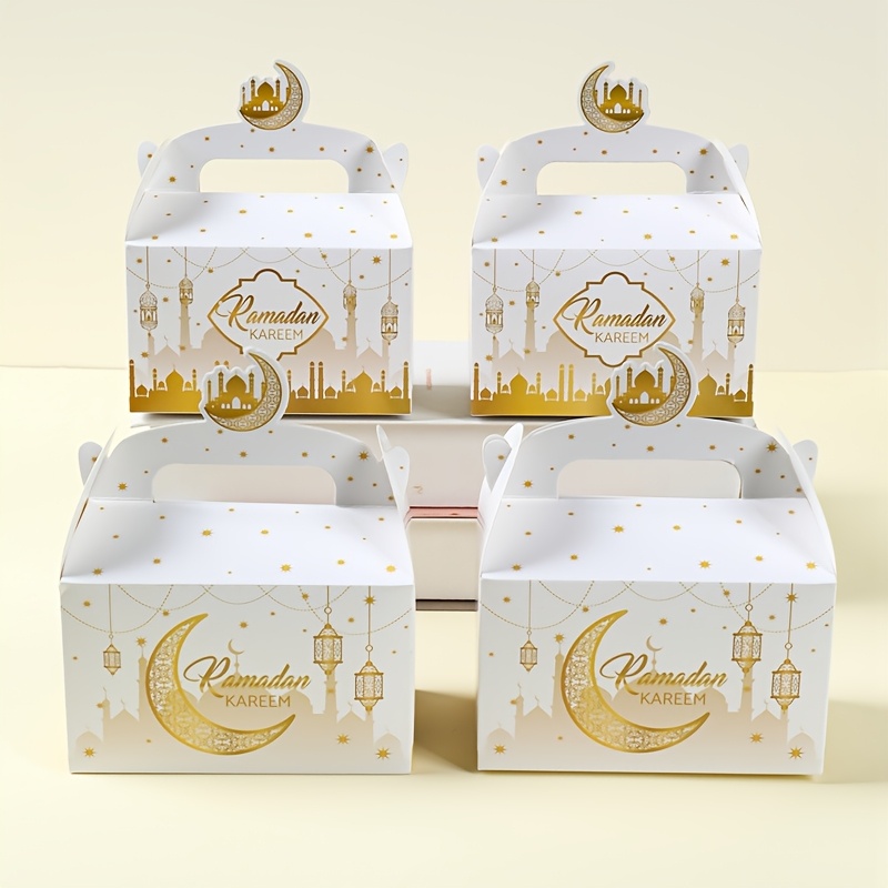 

4-pack Eid Al-fitr Paper Gift Boxes, And Lantern Design, Ramadan Treat Tote, Holiday Party Favors Packaging