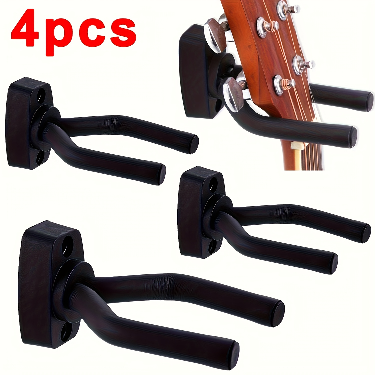 TEMU 2pcs/4pcs Guitar Wall Hangers - Black Powder-coated Metal Wall Mount Stands With Adjustable Clamps, Space-saving Vertical Guitar Holder For ,