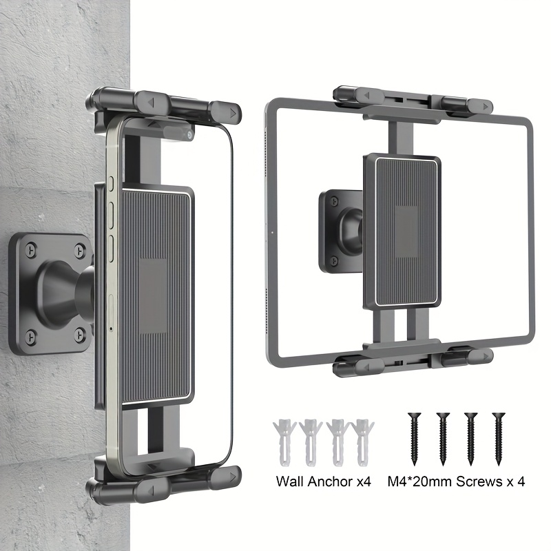 E-shop Neuer Wandhalter für Handy Tablet, Aluminium-Schwerlastbasis, Robustes Design, Kompatibel mit 4,7-14 Zoll Smartphones Tablets, Ideal für Küche,