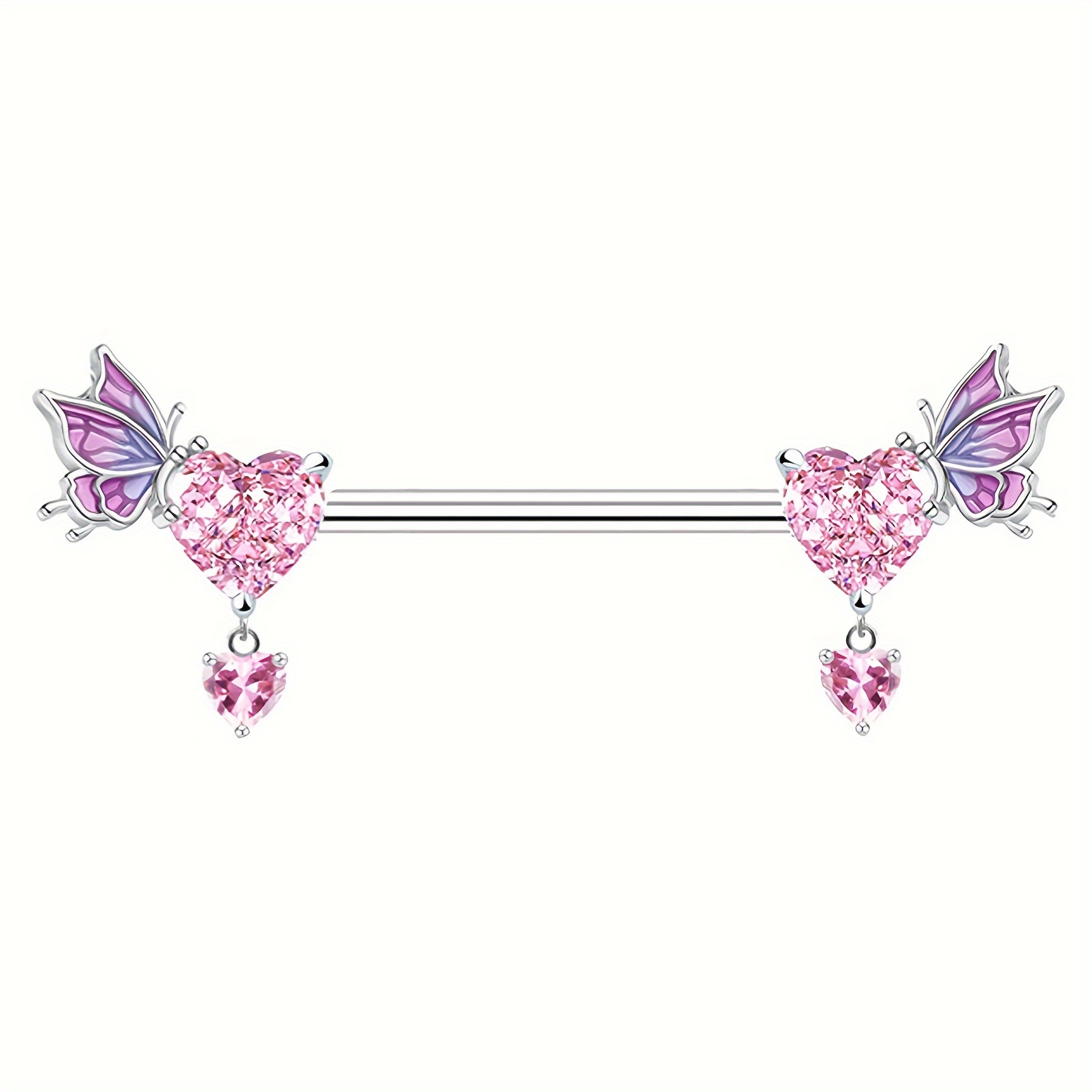 E-shop Körperschmuck im böhmischen Vintage-Stil, Flügel-Herz-Bauchnabelring, Nasenstecker, Hantelohrring, Knorpelpiercing, Edelstahl mit rosa
