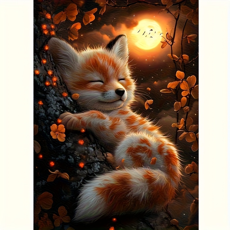 5d Diamond Painting Kit - Fox In Tree | Round Diamonds And Canvas Craft Set, Suitable For Wall Decor | Ideal Gift For , New Frameless Kits