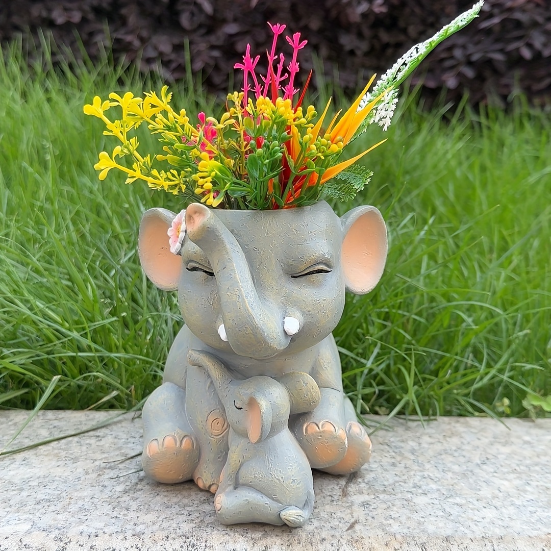 

Creative European-style Cute Elephant Flower Pot Resin Statue For Balcony, Garden, And Courtyard Decor - Art & Crafts