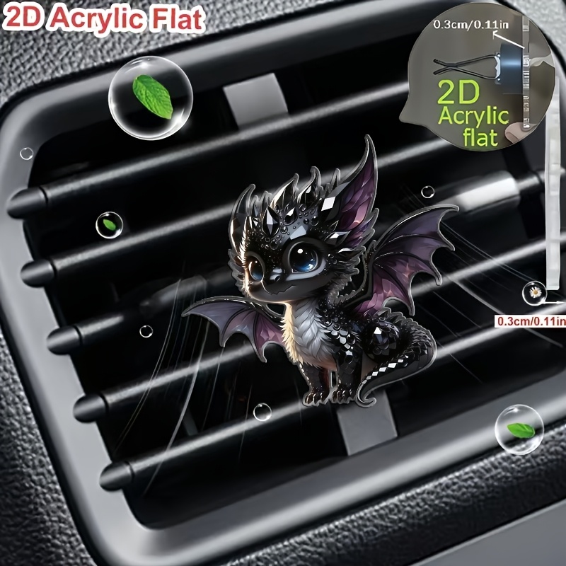 TEMU 2d Flat, 1pc "black Dragon With Wings" Refillable Car Air Freshener Perfume Diffuser Clip, Car Vent Interior Accessory, Car Scent Diffuser,