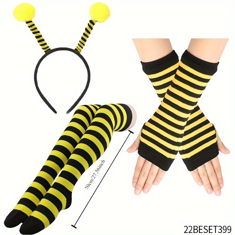 PESENAR Bee Costume set, Bee headband with bee stripes, warm legs, knee length stockings, long gloves, party costumes