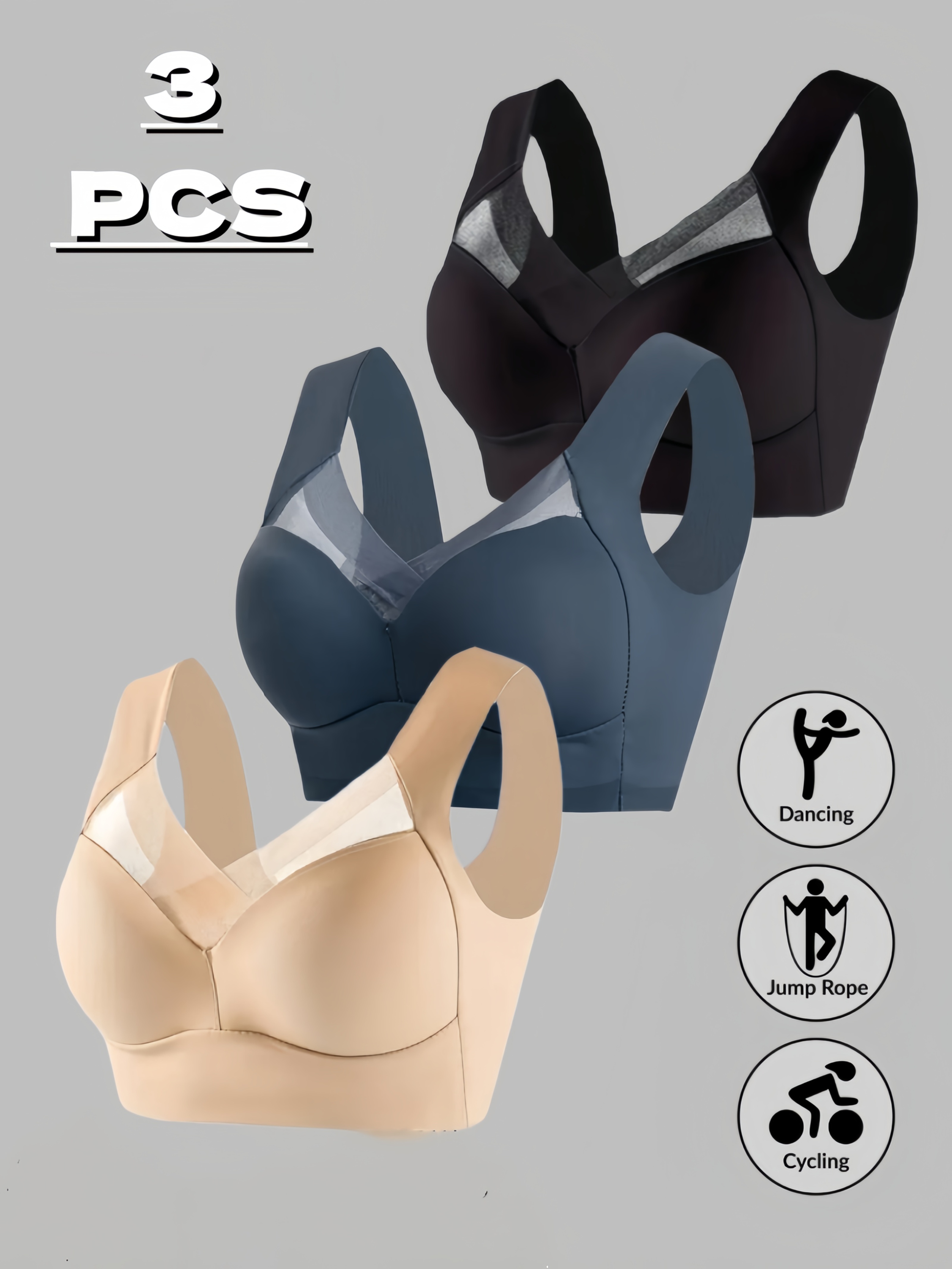item picture 3pcs set womens elegant solid color wire free   comfortable and breathable strapless camisole bra with support suitable for daily wear sleep and casual outfits womens underwear