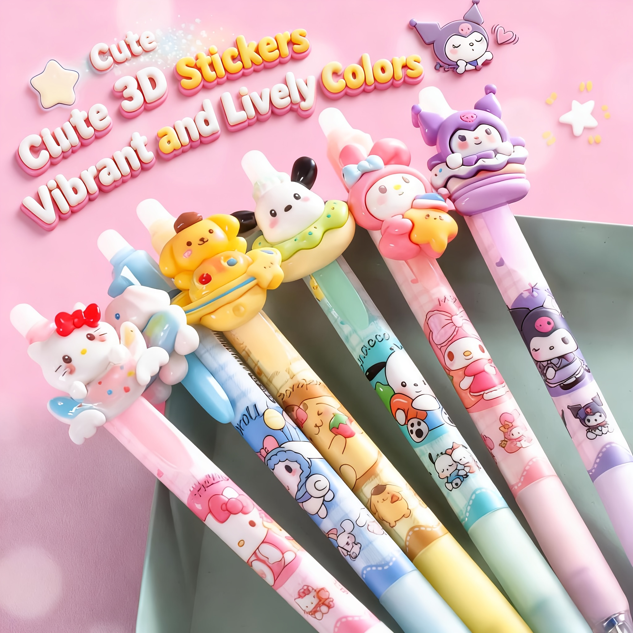 7pcs Hello Kitty Erasable Pens - Blue Retractable Ballpoint Pens (kuromi, My Melody, Cinnamoroll) - Suitable For And School Supplies