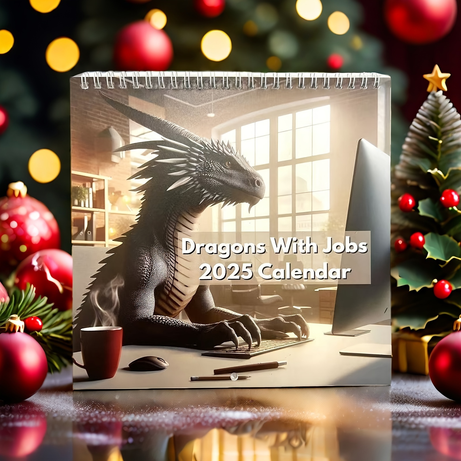 

2025 Dragons With Jobs Calendar - Unique Laminated Planner Featuring Dragon In Office Scene, Ideal New Year Gift , Family, Colleagues - Decor