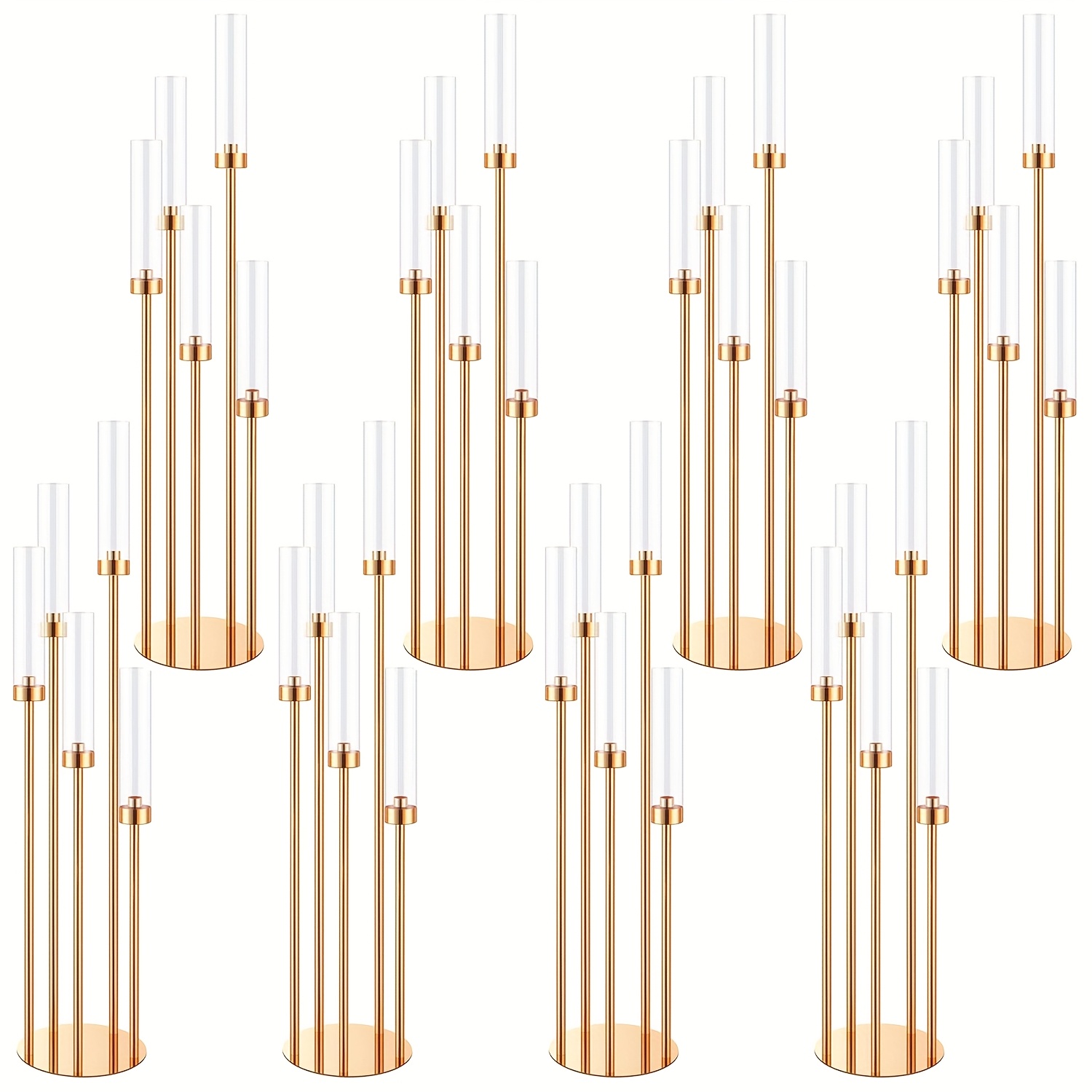 TEMU 8set 5 Arm Golden Floor Candelabra For Wedding, 42.5''tall Metal Candlestick Set With Acrylic Lampshade For Table Birthday Party Home Decoration