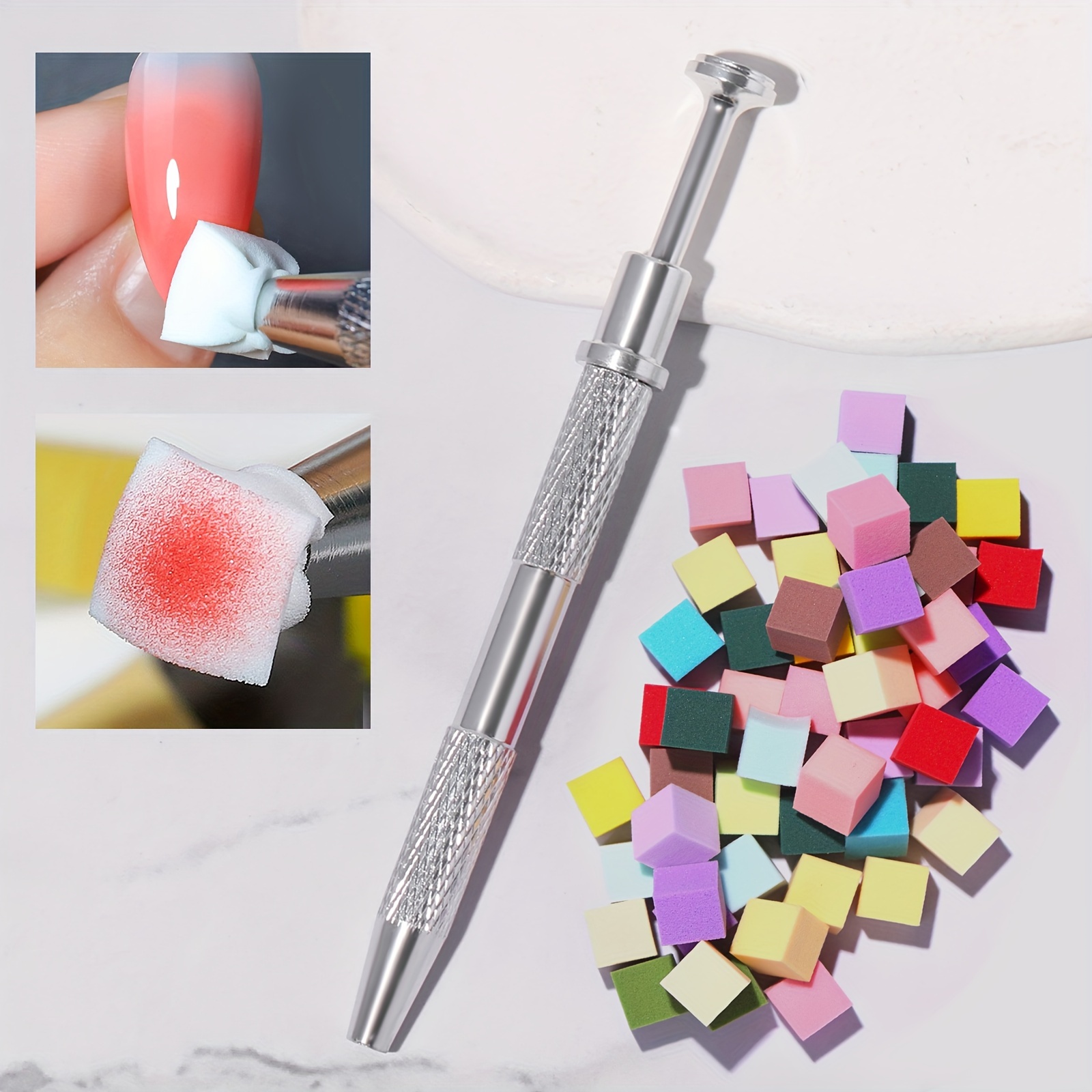 

4-in-1 Nail Art Sponge Pen Set, Square Gradient Stamping Sponge, Multicolor Fade Nail Buffers, Dual-end 4 Claw Pen Design, Nail Salon Dyeing & Smudging Tool Kit