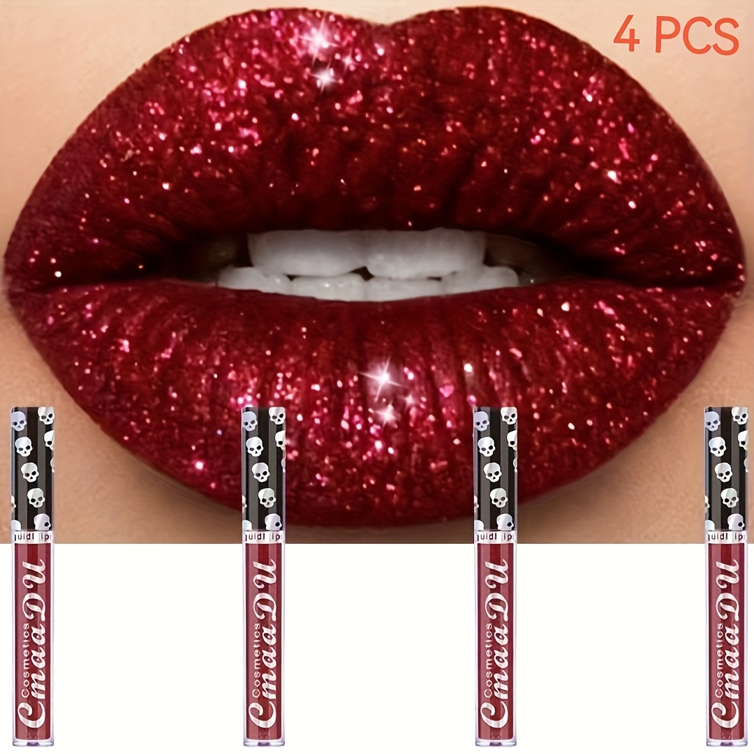 Image of 4pcs Glitter Gloss Lip Gloss Long-lasting Colorful Of Liquid Lipsticks Waterproof And Sweatproof Stage Makeup Effect Makeup