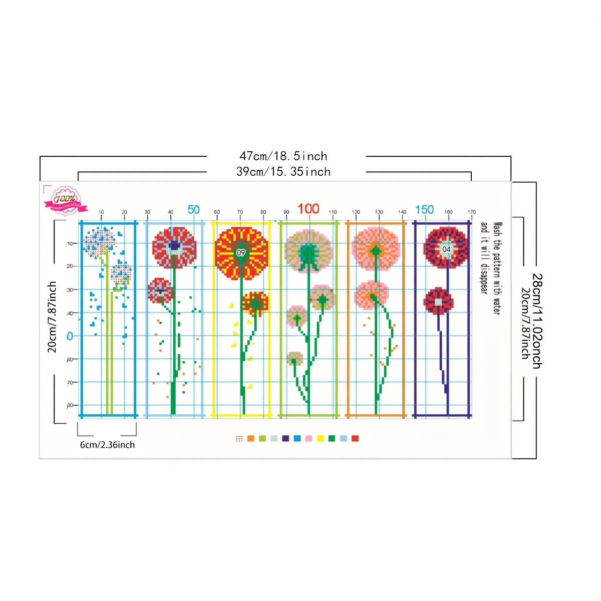 Printed Cross-Stitch Kit Includes 6 Bookmarks - Dandelion Design