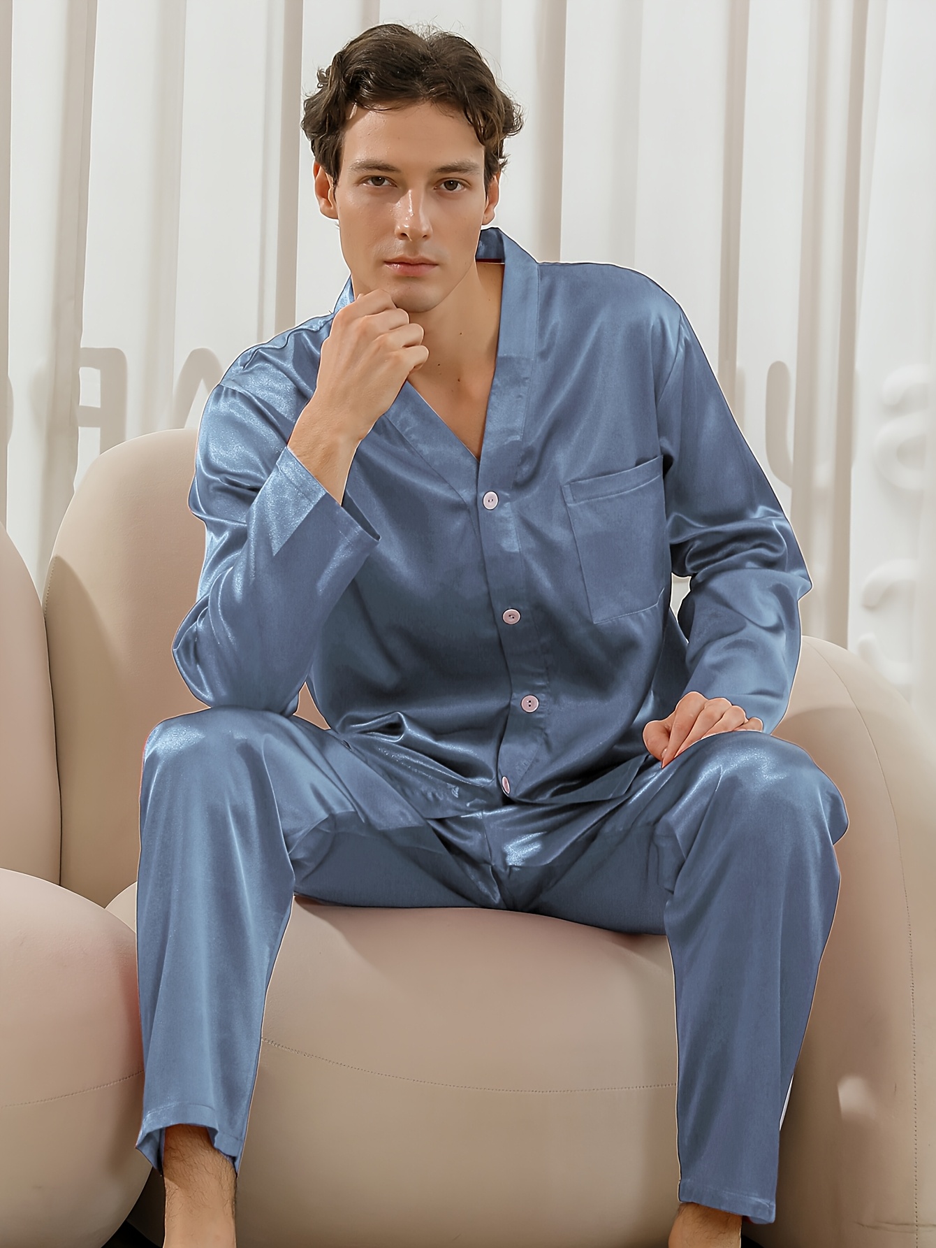 ensemble pyjama pièces homme couleur col manches Temu France