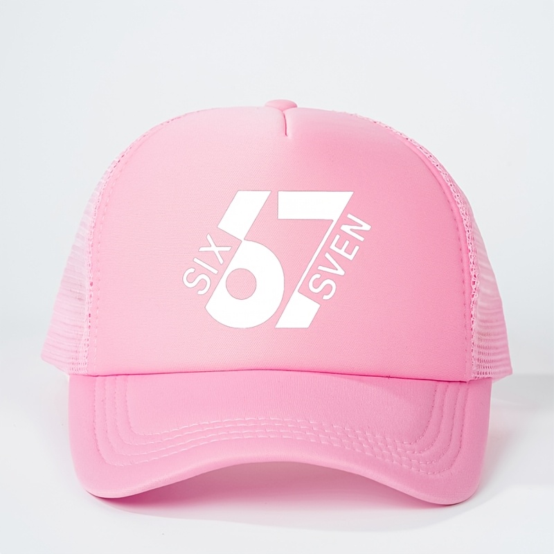 TEMU 1 Printed Number 67 Sponge Baseball Mesh Cap, Unisex Trucker Hat, Breathable Adjustable Golf Hat For Women, Fashionable Curved Brim Y2k Couple's