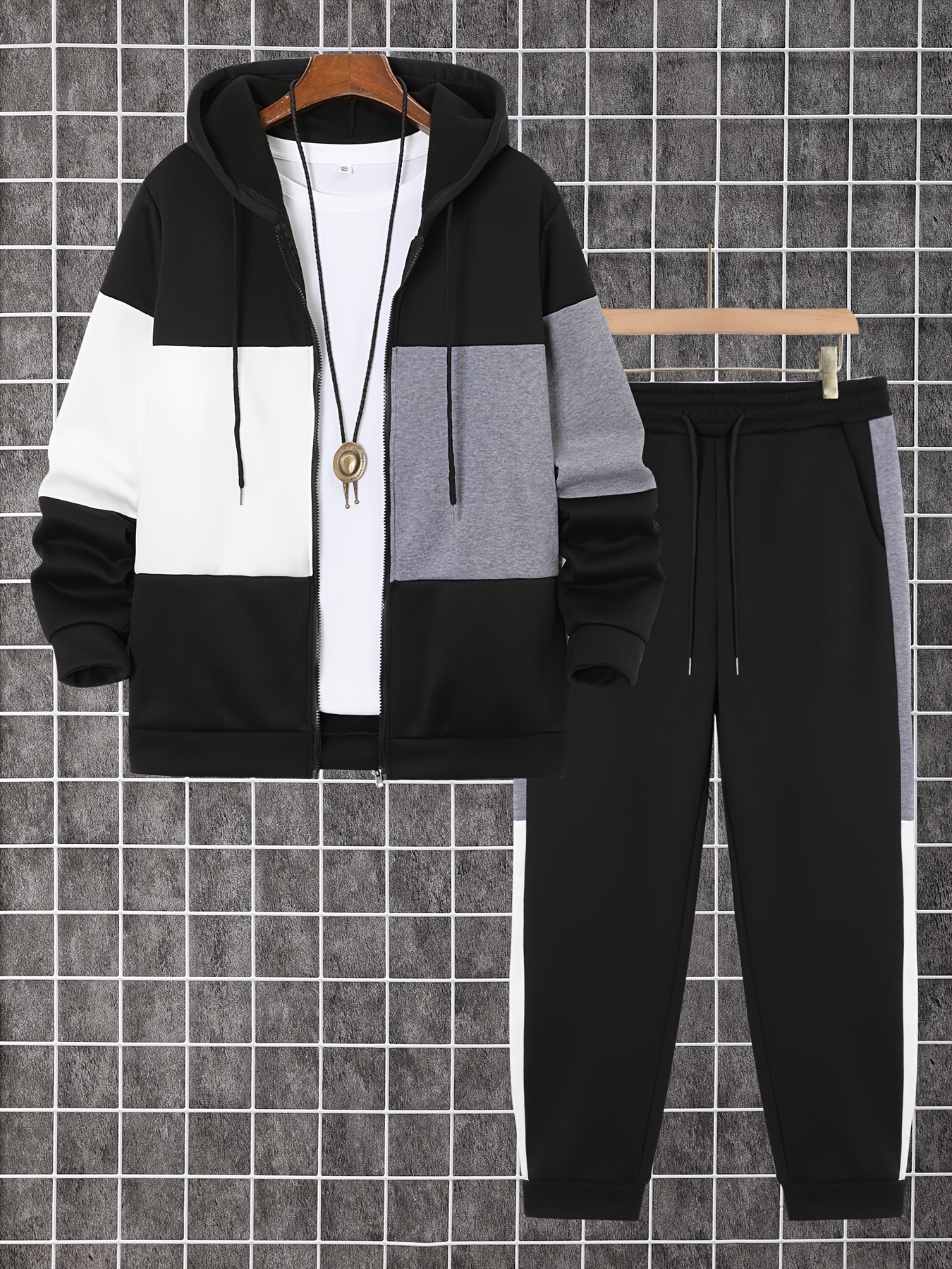 2pcs mens fall winter zip long sleeve hoodie long pants set - Temu