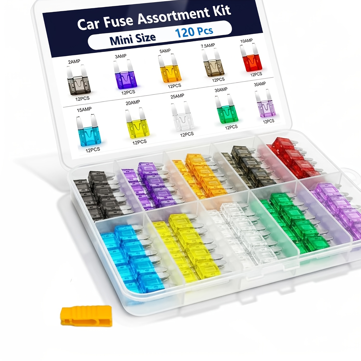 TEMU Kit de 120 fusibles automobiles comprenant un extracteur et un , offrant une variété de mini-fusibles (2A/3A/5A/7.5A/10A/15A/20A/25A/30A/35A)