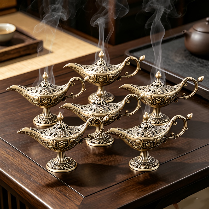 TEMU 6pcs Set, 's Lamp Incense Holder, Vintage Metal Lamp-shaped Incense Holder, Middle Eastern , Incense Holder, Decorative Desktop Incense Rack,