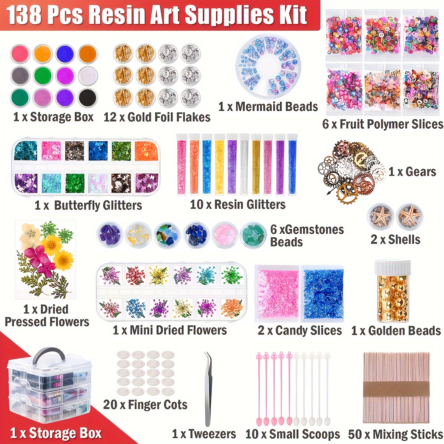 

138 Epoxy Resin Set Diy Crystal Drip Mold New Starter Materials Kit Accessories Set Glitter Glue Jewelry Box Handmade Diy Accessories Set