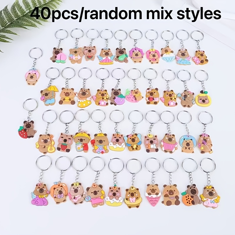 TEMU 40pcs Cross-border Mixed Capybara Keychain Set, Featuring Colors And Styles, Ideal As Prizes, Student Rewards, And Back-to-school Gifts
