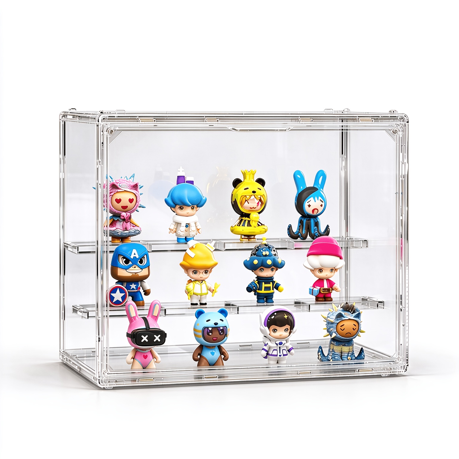TEMU Vitrina de acrílico transparente de 1 pieza/3 piezas con puerta magnética y divisores extraíbles, adecuada para figuras, coleccionables, bolsos,