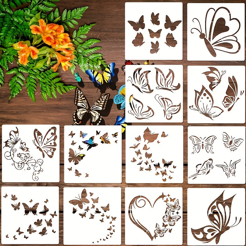 Image of Set Of 12 Stencils - Reusable Plastic Templates Suitable For Painting On Wood, Walls, Canvas, And Fabric - Ideal For Art Projects And Home Decor