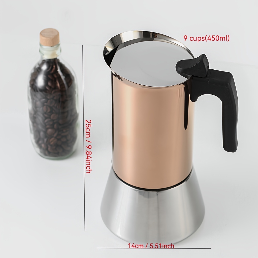 Rose Gold-Plated Italian Espresso Maker, 2/4/6/9-Cup Capacity