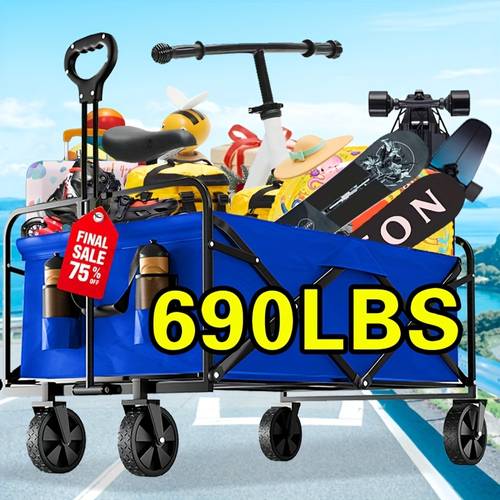 folding collapsible trailer 680lbs heavy duty utility cart with all terrain wheels rv travel for beach lawn sports camping fishing barbecue black