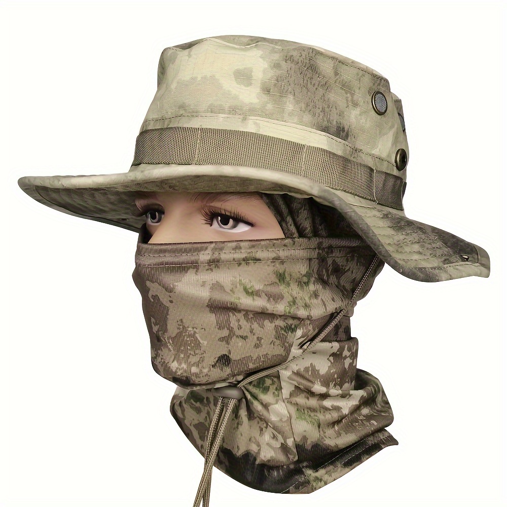 1 Set Camouflage Sunshade Fisherman Bucket Hat And Solid Color Mask For  Outdoor Mountaineering Fishing Camping, Don't Miss These Great Deals