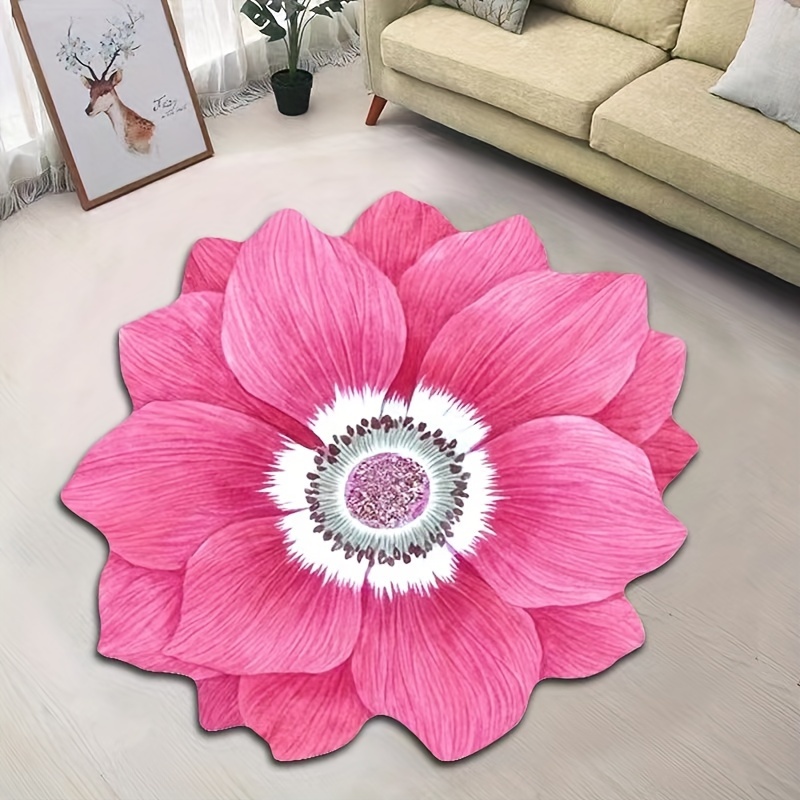 

1pc, 3d Shaped Flower Floor Mat, Non-slip Sofa Bedroom Living Room Carpet And Pink Blanket, Bedside Rug, Super Absorbent Washable Carpet For Living Room Bedroom Bathroom