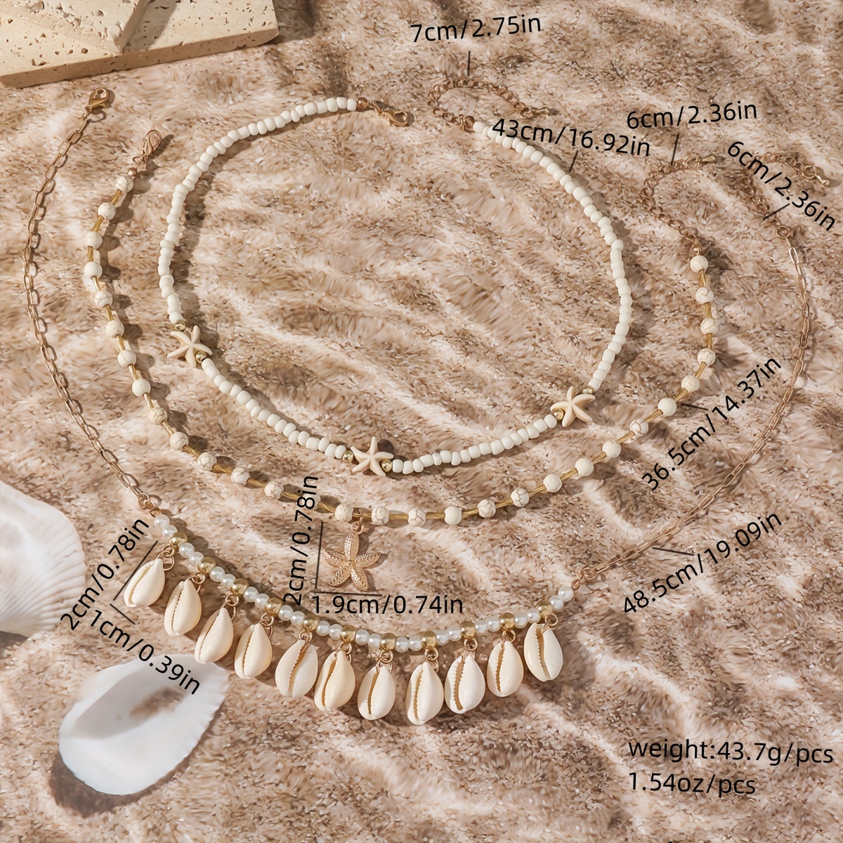 Bohemian Ocean Beaded Necklace Set with Shell Chain