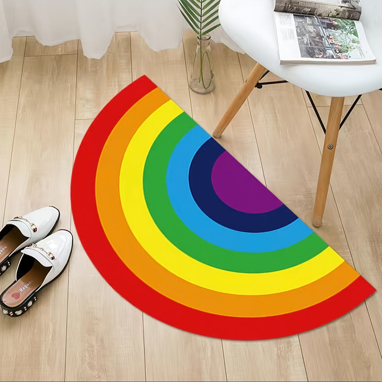 

Soft And 950g/m² Devoré Velvet Black Striped Rainbow Mat, Non-slip, Washable, Fade-resistant, Bedroom, Living Room, Or Sofa Area, Rugs For Bedroom