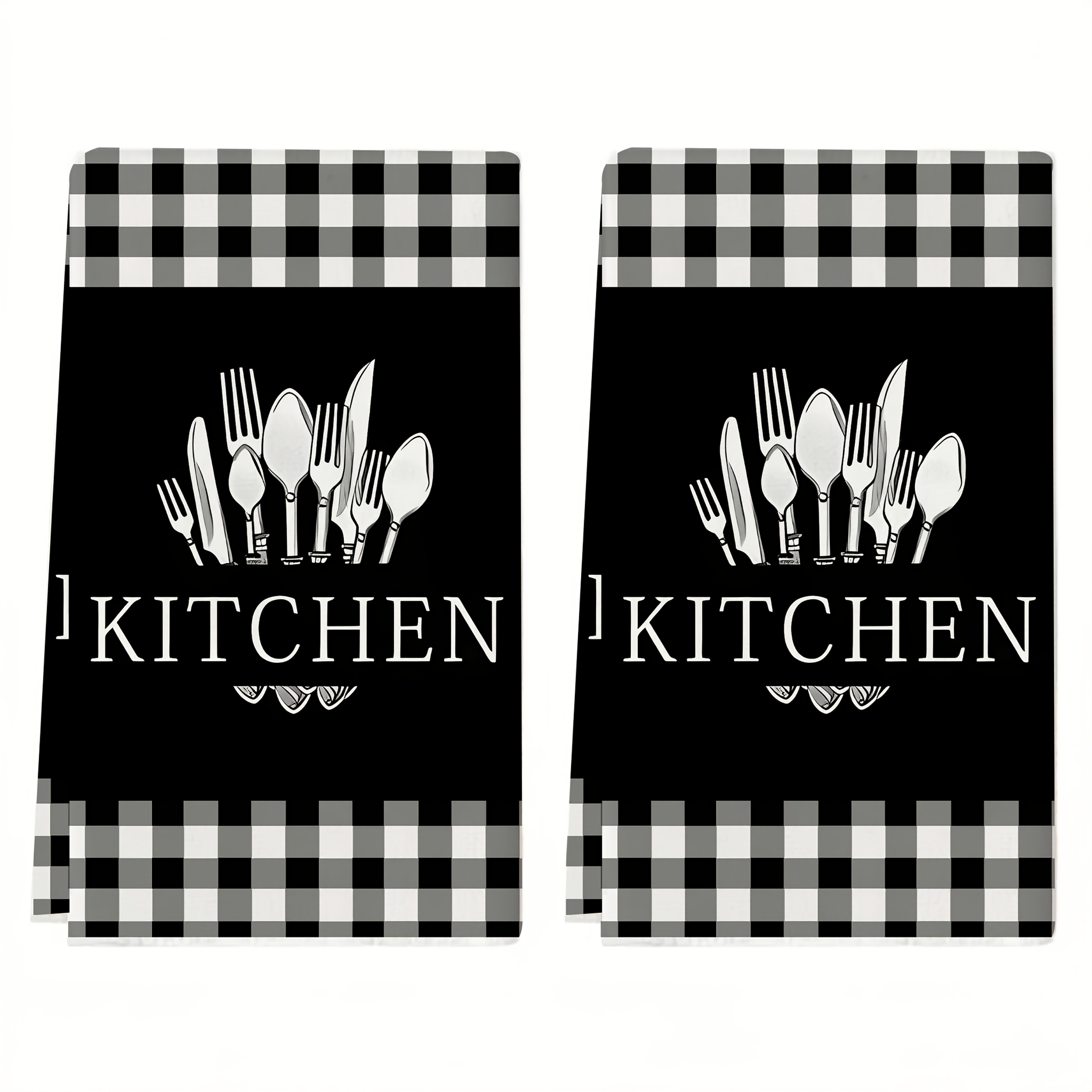 TEMU 2pcs Modern Black & White Checkered Kitchen Towels - Stylish Dishware Design, Microfiber Cleaning Cloths For Drying & Washing Dishes, , Machine