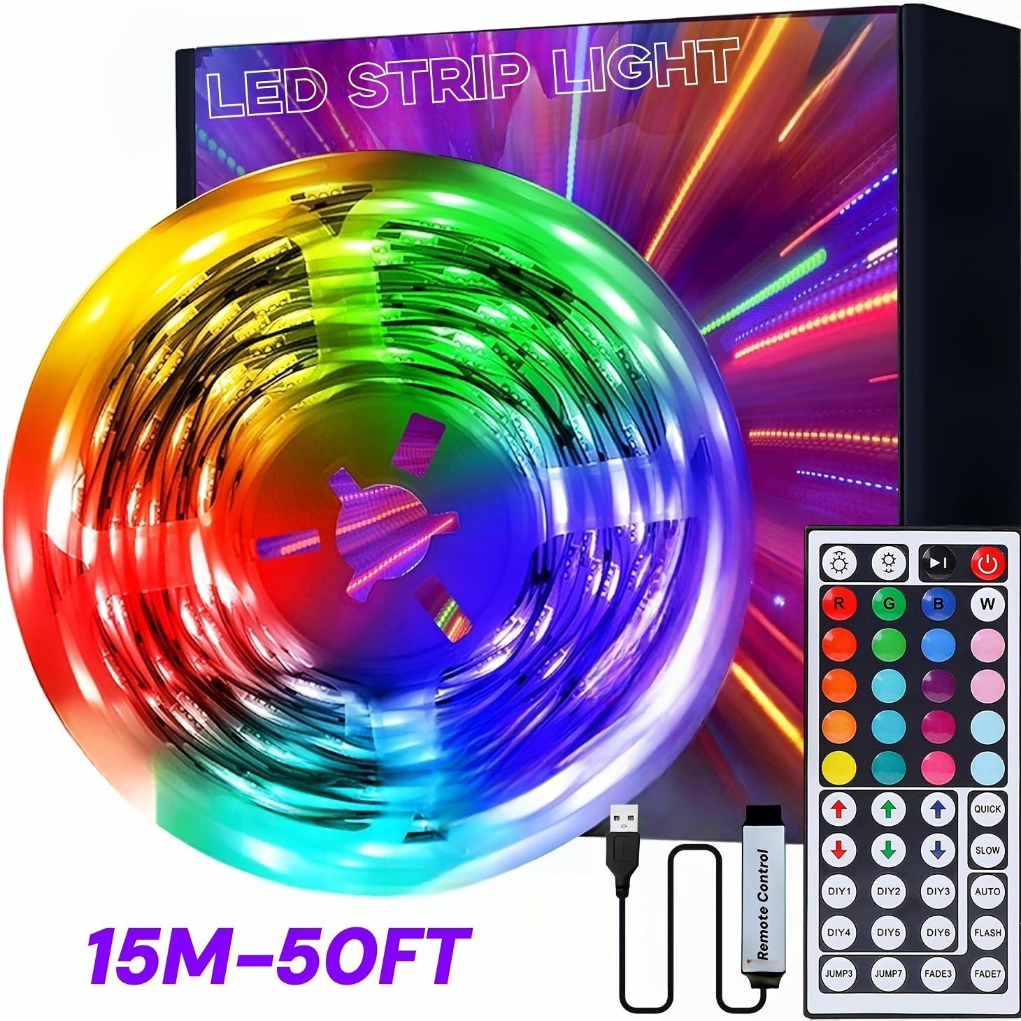 TEMU Usb- Rgb Led Strip Lights With Remote Control & Color-changing Dimmable Backlight Suitable For Tv, Bedroom, Party Decor, Rgb Strips For Home ,