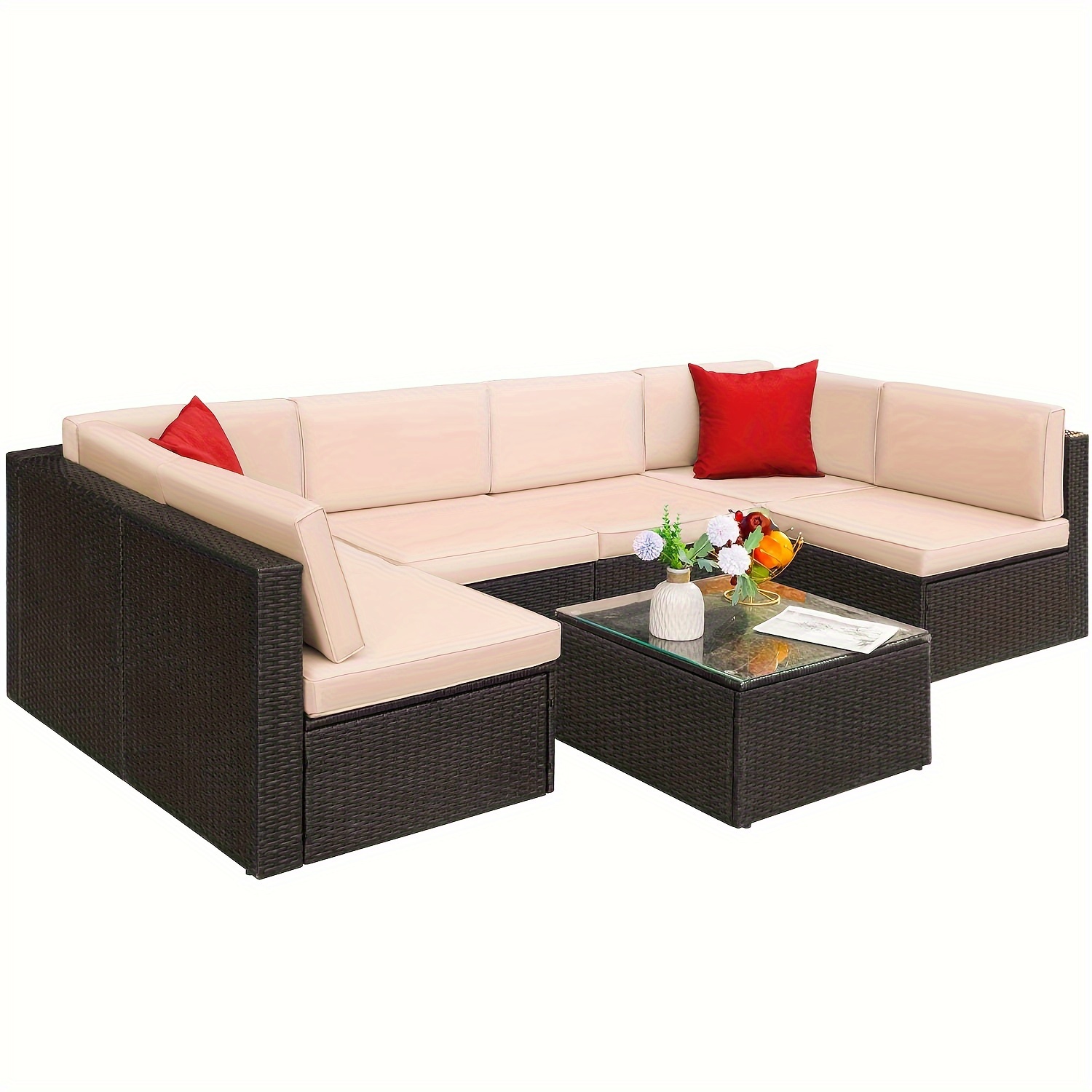 

7 Pieces Patio Conversation Set Outdoor Sectional Sofa Set Pe Rattan