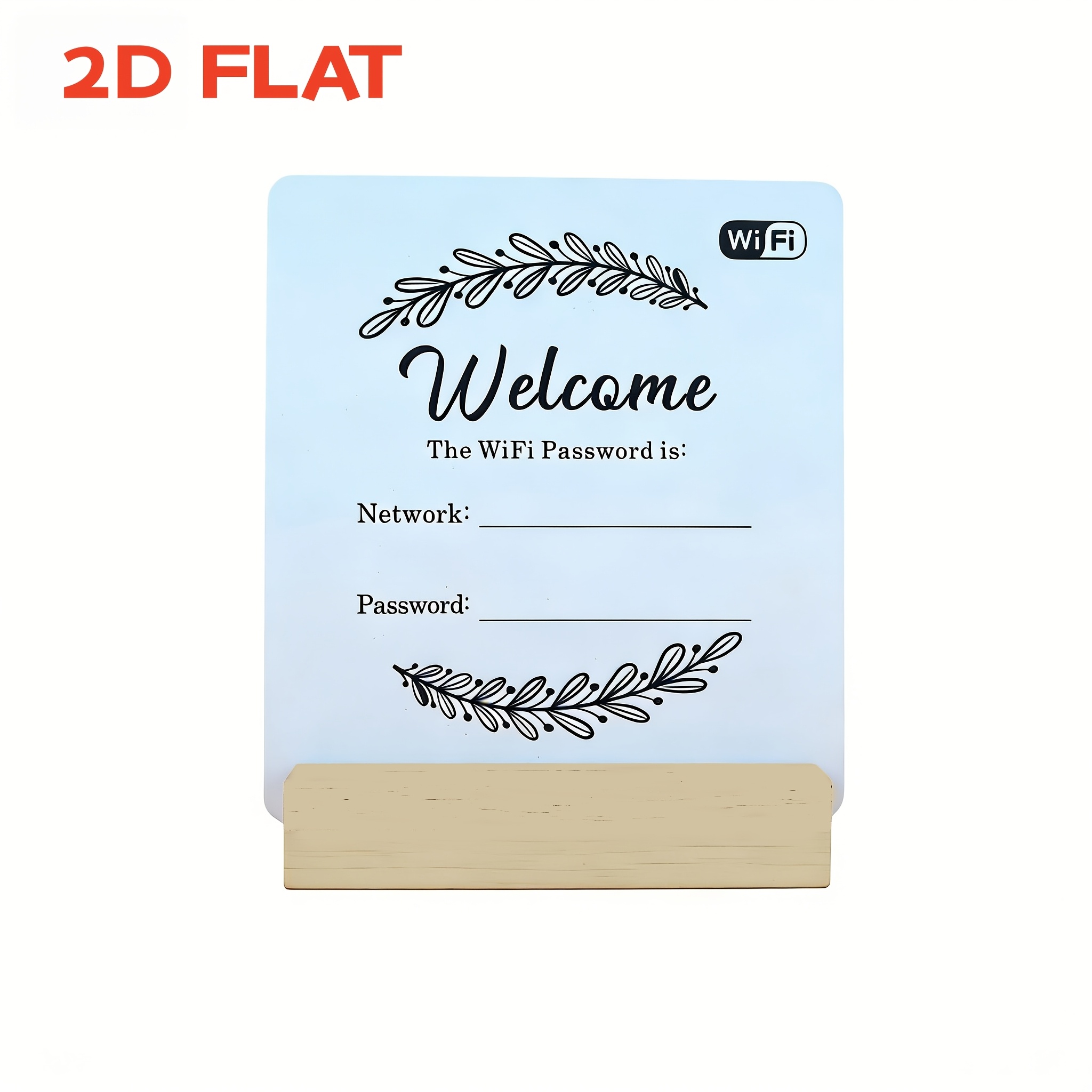 TEMU 2d Flat, 1pc Bohemian Tree Branch Wifi Sign Board With Wooden Base & White Acrylic Panel - Modern Minimalist Leaf Display Suitable For Home,