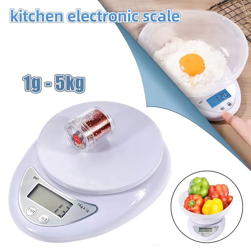 

1pc Balance de cuisine numérique portable, 5kg/1g, matériau ABS, alimenté par batterie, tapis antidérapant, épluchage à , mise à zéro, conversion d'unité, g/oz/lb, aucune batterie incluse