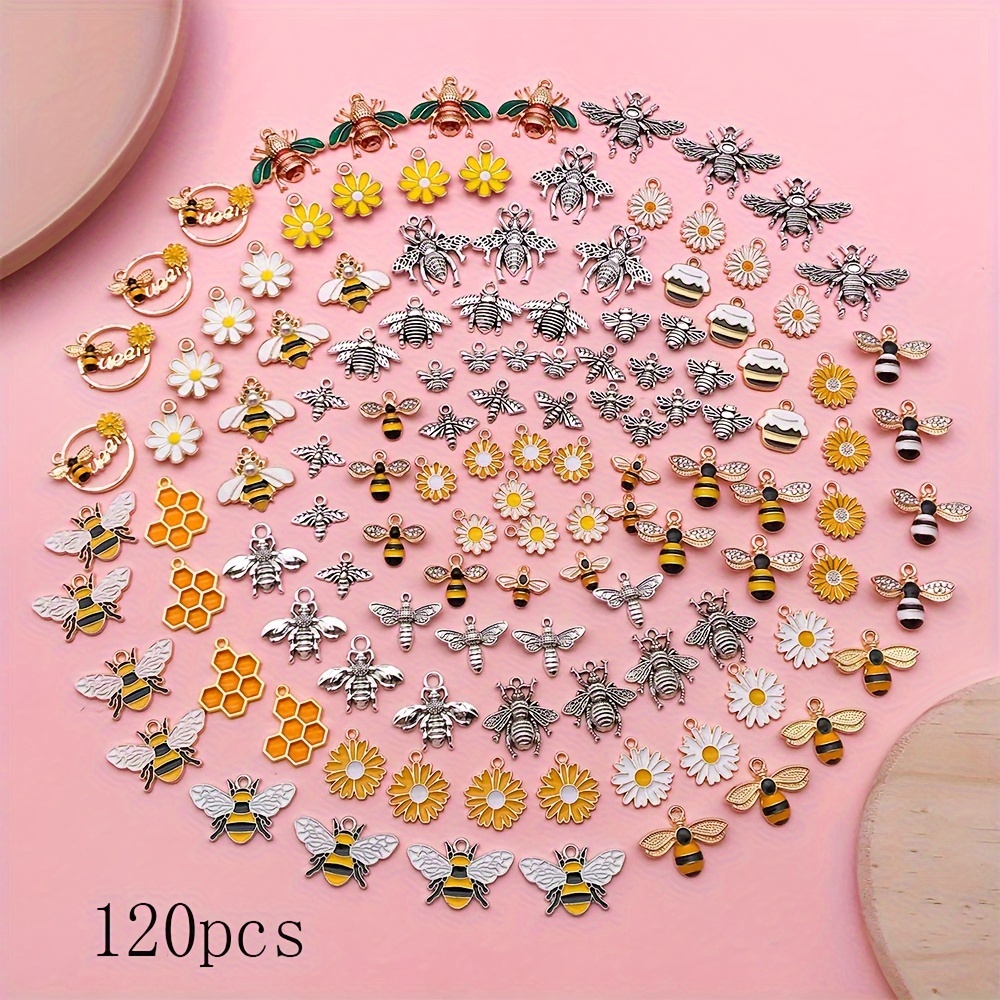 

120pcs Enamel Bee & Set - Alloy Pendants For , Bracelets, , Necklaces, Keychains