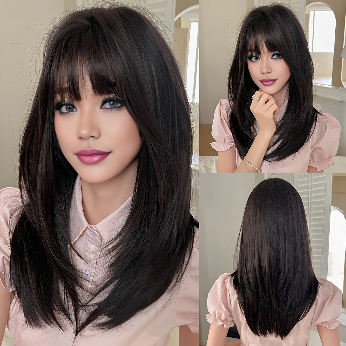 

Namm Chic Long Brown Wig With Bangs For Women - 30 Inch, Fluffy & Natural Synthetic Heat Resistant Fiber, & Parties, Easy Wigs For Beginners