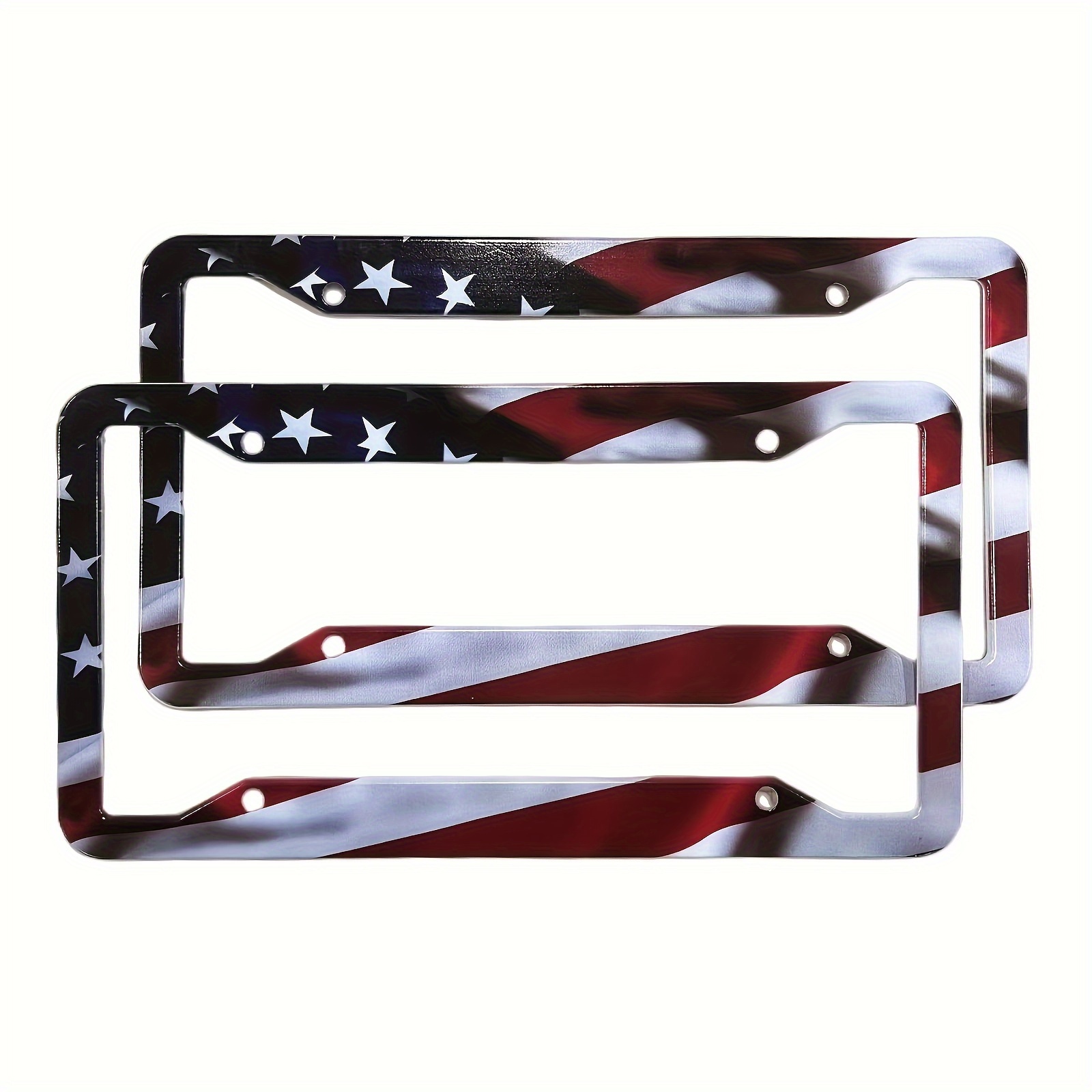 

1pc American Flag License Plate Frame, Universal Aluminum Matte Stripe American Flag Gloss Patriotic License Plate Frame Cover With Free Screw Fastener Caps